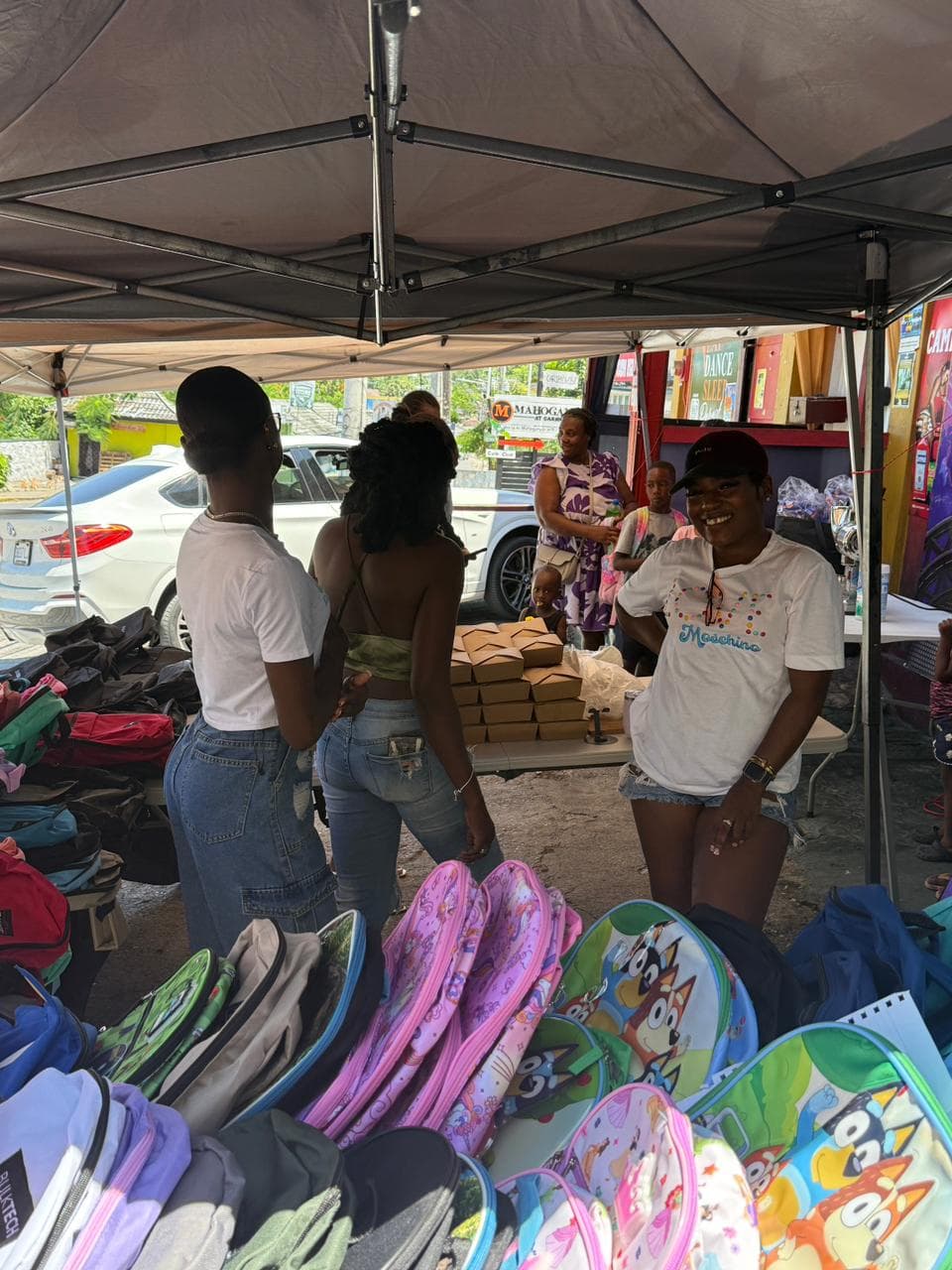 Volunteers at the distribution tent